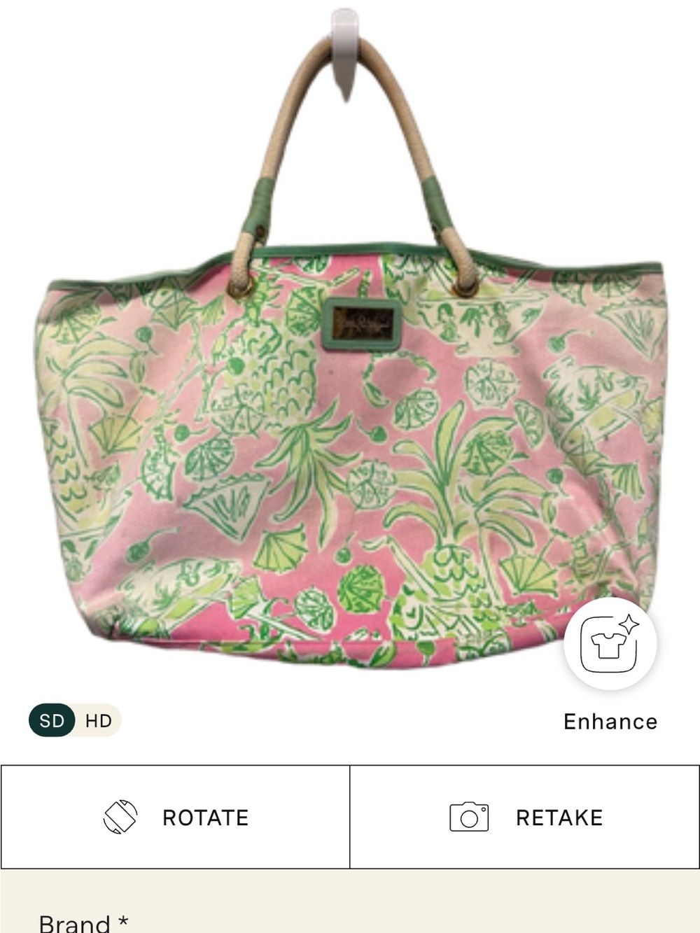 Lilly Pulitzer Pink Tote with Green Tropical Print